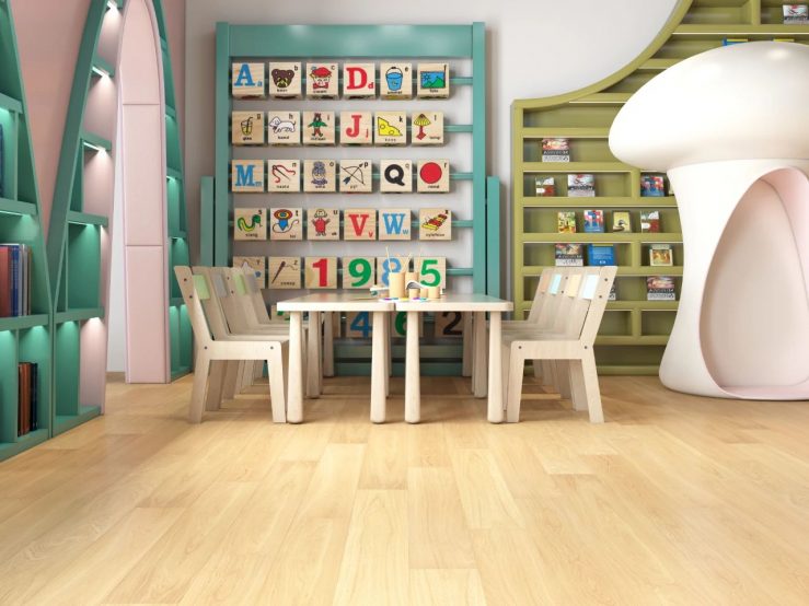 小蓝鲸石晶地板、石晶墙板幼儿园装修效果图案例